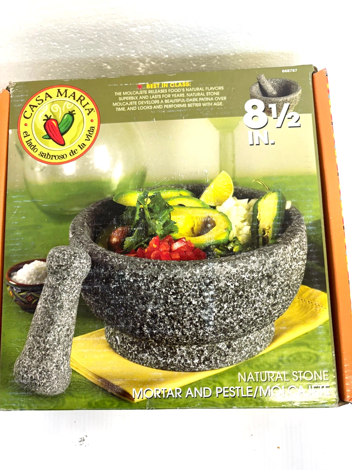 NIB Casa Maria Mortar And Pestle Stone Food Herb Grinder Unused Large Molcajete