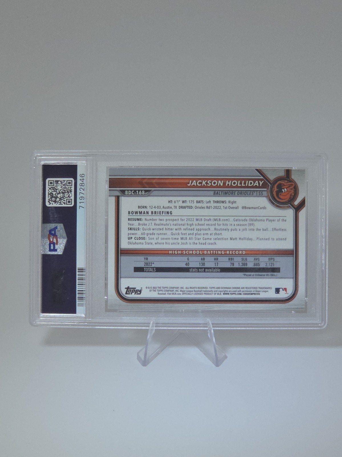 Jackson Holliday PSA 10 Orioles 2022 Bowman Chrome 1st   view 6
