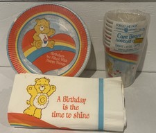 Lote de platos de cumpleaños Care Bears tazas selladas + servilletas sueltas no te olvides de colección