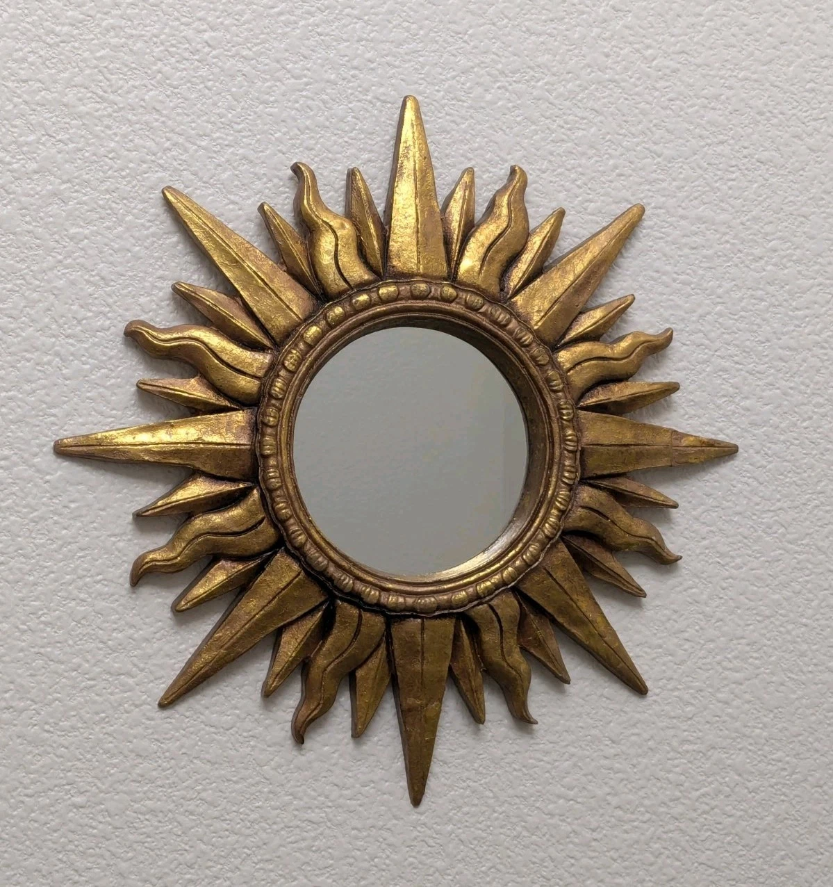Vintage Gold Sunburst Wall Mirror, Gilded Mid Century Sun Mirror, Starburst