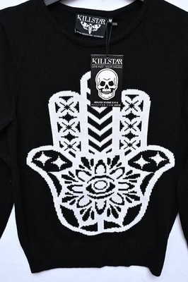 Killstar Size Medium Hamsa Men's Knit Sweater 100% Acrylic Machine Wash Cold NWT