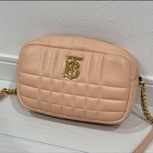 BURBERRY Quilted Leather Camera Bag Crossbody Purse Dusky Pink Mini Roller
