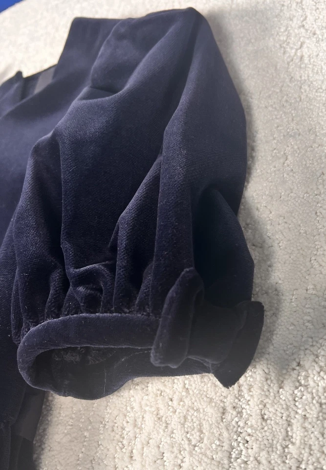 VESTIDO DE TERCIOPELO AZUL MARINO DE COLECCIÓN LAURA ASHLEY MADRE E NIÑO REINO UNIDO 11 AÑOS USADO EN EXCELENTE ESTADO Foto 3 de 4