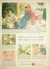Original 1949 Vintage Print Ad: Santa Claus Gifting Watchmakers of Switzerland