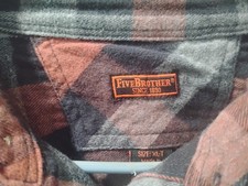 Vintage FIVE BROTHER Mens USA Red Gray Black Plaid Pearl Snaps Flannel Shirt XLT