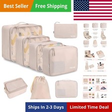 8 Set Packing Cubes Luggage Packing Organizers for Travel Accessories-Cream