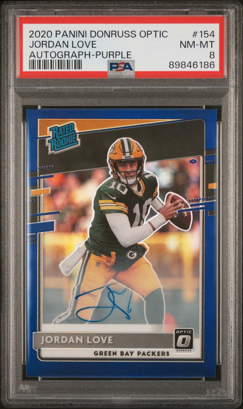 2020 Donruss Optic Rookie Auto Purple Jordan Love #154 /35 PSA 8