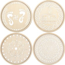 4 Pcs Diwali Rangoli Circular Stencils Wooden DIY Making Kit for Art, Reusabl...