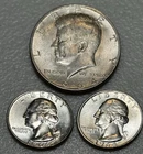 1964D Washington 90%Silver Quarter 2+ 1964 Kennedy 1/2$ Circulated Lot Of 3  #16