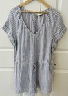 Universal Thread Linen Blend Romper Small Blue White Stripe Tie Waist Pockets — photo 3