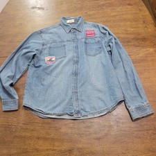 Fox Kids Denim Jacket Size 16 Blue Patch Design Button Front Youth Outerwear