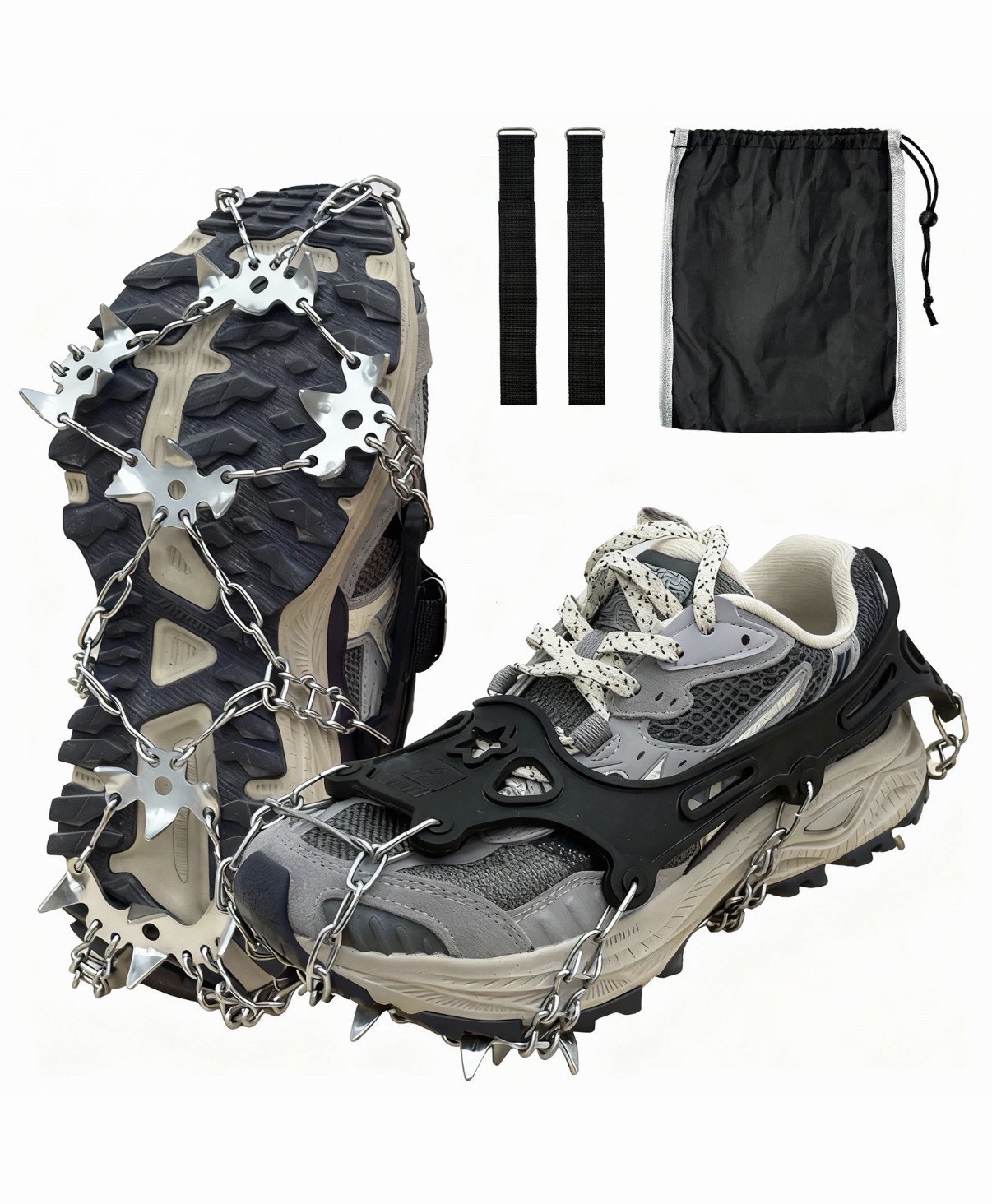 19 Stainless Steel Spikes Crampons, Anti-Slip Ice Cleats for Shoes and Boots
