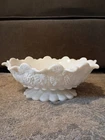 Vintage Westmoreland Ruffled Grapevine White Milk Glass Pedestal Oval Bowl -12”