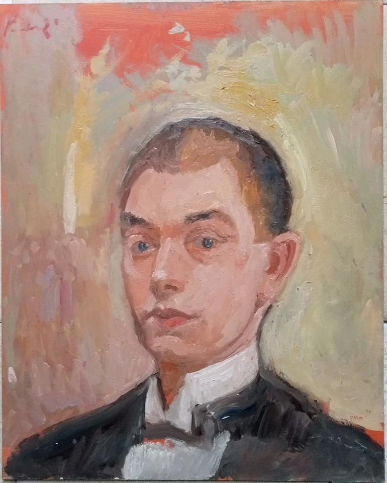 Tableau Peinture Huile Portrait Jeune Homme Style Impressionniste Signé - Photo 2/4