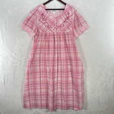 Vintage Anthony Richards Dress Women 2X Pink Plaid Nightgown Midi Country Muumuu