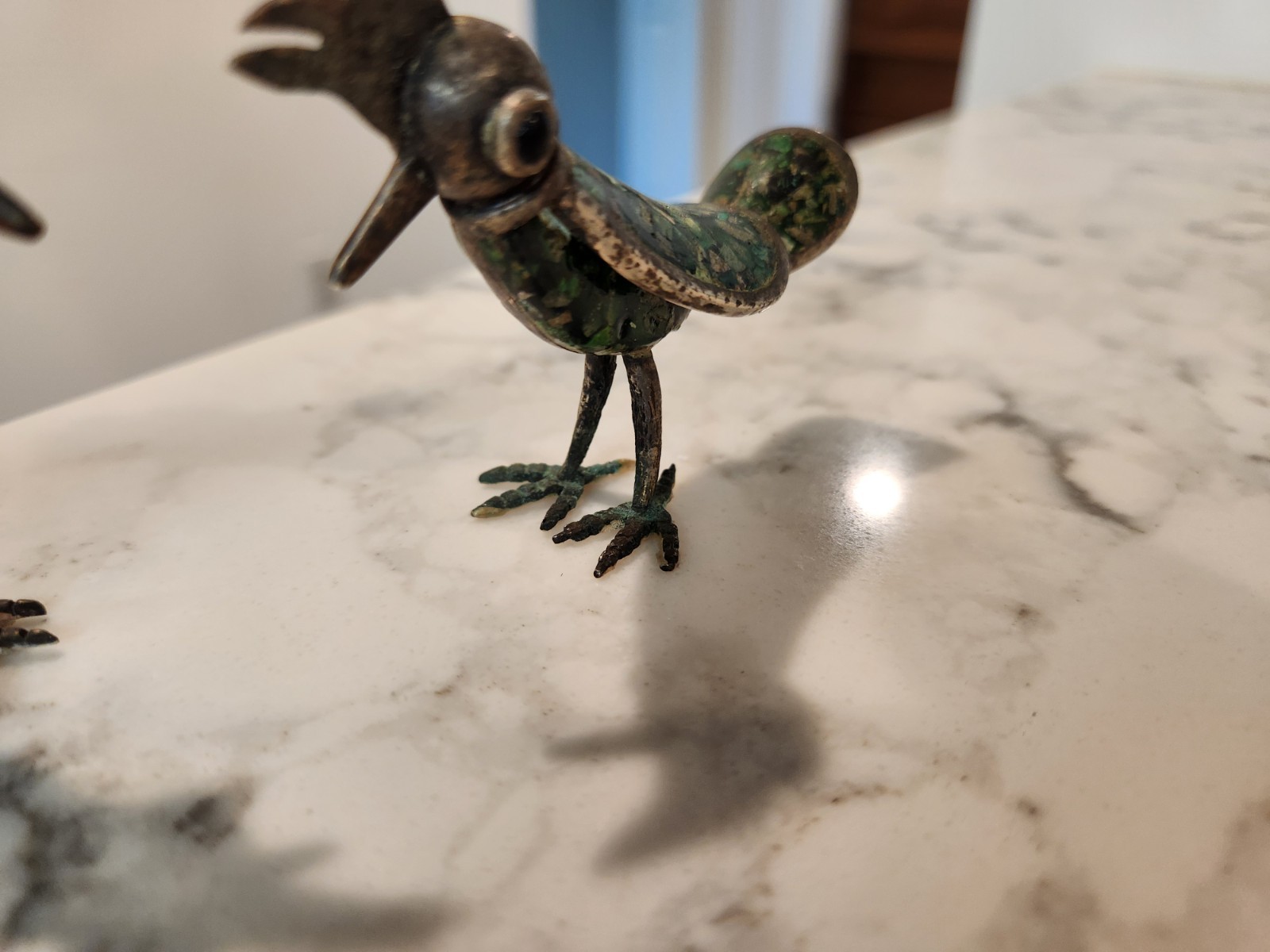Vintage Los Castillo Mexican Bird Silver Malachite Roadrunner Figure