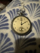 Ingersoll Vintage Pocket Watch Silver Brushed Case Arabic Numerals Sub-Dial