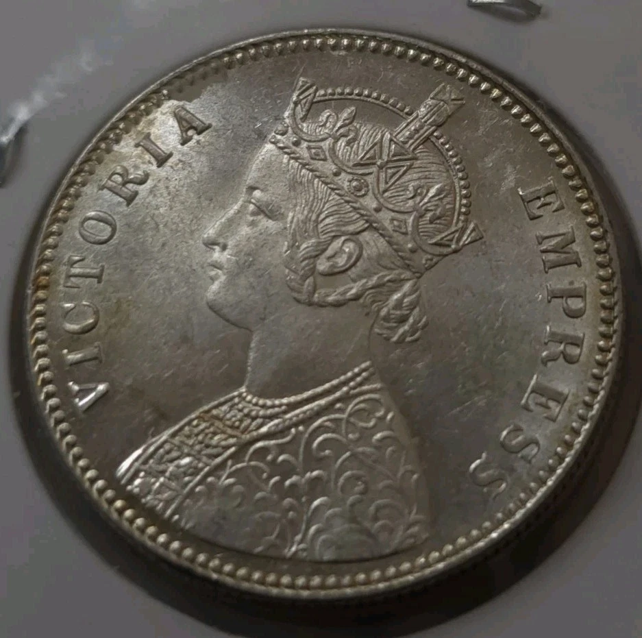 Mint Frosted British India Victoria Silver Rupee 1877 High Grade Hardly Seen HL5 - Image 2 of 4
