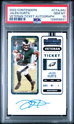 2022 Panini Contenders Veteran Ticket Autographs #CTAJHU Jalen Hurts PSA 10