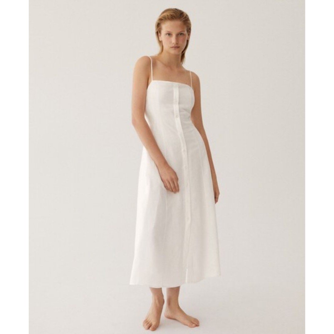 NWT OYSHO White Linen Open Back Sleeveless Button Down A-Line Midi Dress  Medium | eBay