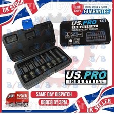 US PRO 8PC IMPACT HEX BIT SOCKET SET 1/2" INCH DRIVE LONG ALLEN KEYS H5 TO H19