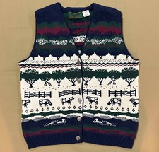 Vintage Northern Reflections PARKHURST Knit Button Down Vest Cows Ducks XL