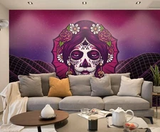 3D Skull Floral Wallpaper Wall Mural Removable Self-adhesive Sticker 241