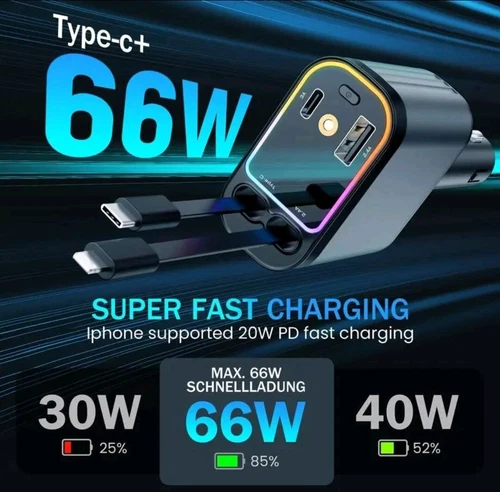 4 in 1 Retractable Car Charger-Starlight in Car Roof,Fast Car Phone.CE Certified - Picture 3 of 10