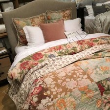 Pottery Barn Carolina Quilt Queen 2 Euro Shams Bird Floral Patchwork 3pc Rare.  