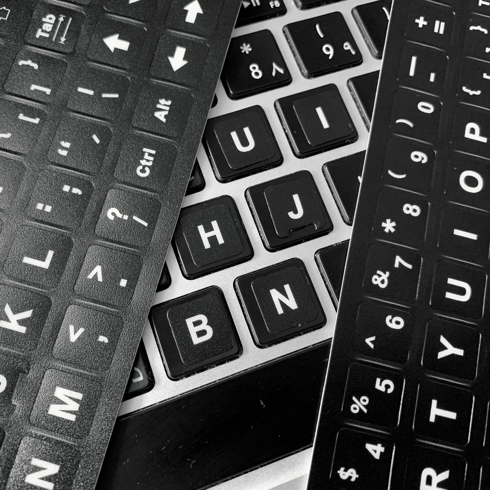 2PCS Universal English Keyboard White Letter on Black Sticker  Computer Laptop - Image 2 of 4