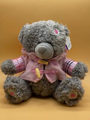 Girlie Posh Paws 9 Zoll grau Sammlerstück Teddybär mit rosa Dufflecoat