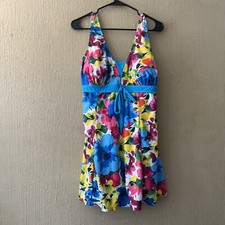 Ecupper Size Sz XL Swimming Costume Dress Skirt Blue One Piece Swim Suit