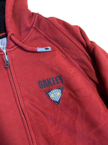 Vintage Oakley Hoodie Men's Large Red Fleece Lined Full Zip Y2K Surf Skate Beach - Picture 2 of 13