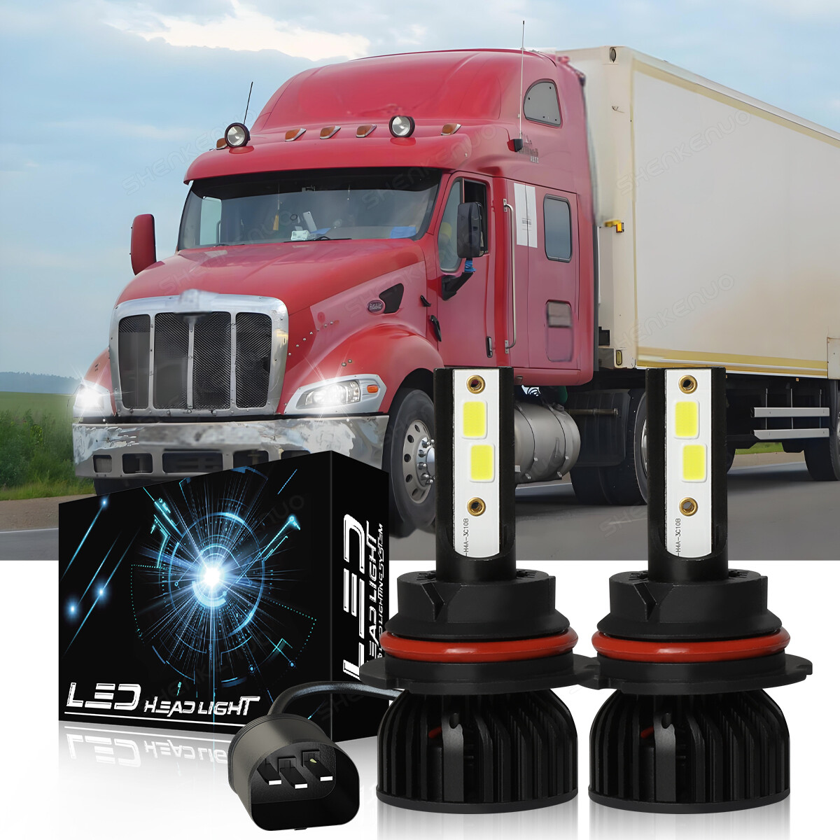 For Truck Peterbilt 387 384 50W White 6000K 9007 LED Headlight Car Bulbs 2pcs