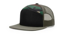 1 New Richardson 168 Black/Green Camo/Loden 7 Panel Trucker Cap Hat OSFM