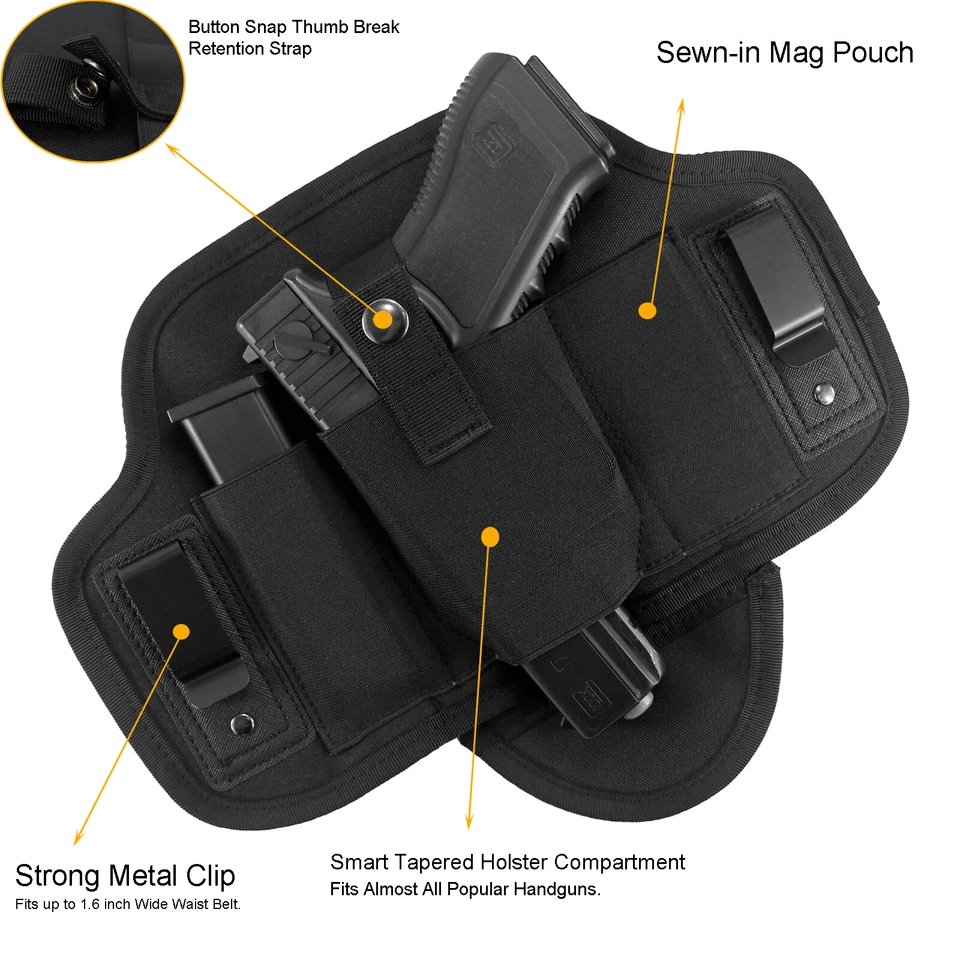 Tactical Pancake Gun Holster Metal Clip IWB Holster Right/Left Hand &2 Mag Pouch - Image 4 of 4