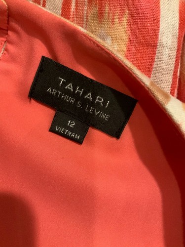 Tahari Arhtur S. Levine Coral, Tan & White Patterned Shift Dress, Size 12 - Picture 9 of 9