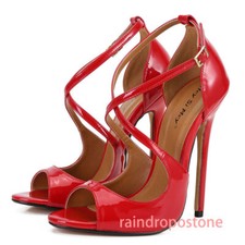 Men's Crossdressers High Heels Peep Toe Summer Party Sandals Cross Strap Red