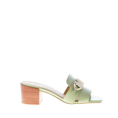 MICHAEL KORS damen schuhe Izzy salbeigrün leder mule mit silber messing logo