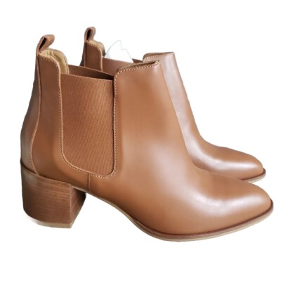 Everlane Ankle Boots Women's Size 10 Leather Cognac Block Heel