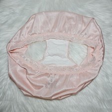 Vintage Silky Nylon Panty Peach Pink Granny Lace Brief Hanes Size 7/L Hip 40-41"
