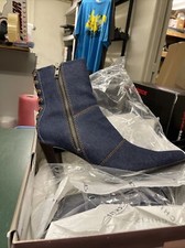 Botines para mujer con cremallera lateral de mezclilla azul chile punta cuadrada 9,5 M