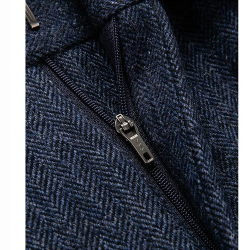 Retro Men's Tweed Herringbone Pants Woolen Casual Business Trousers Slim Fit UK - Picture 14 of 23