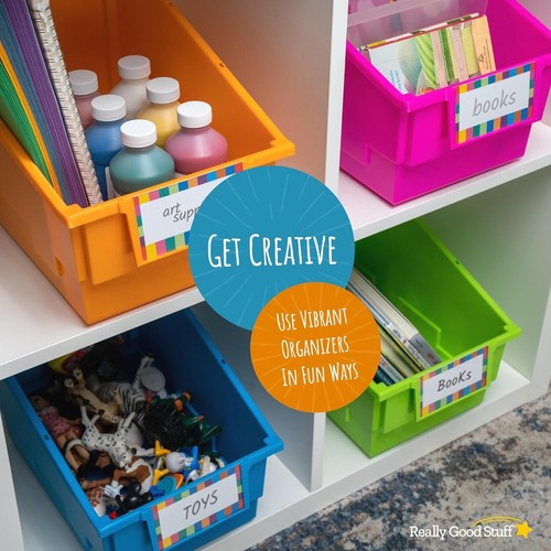 4 Pack of Neon Plastic Organizer Bins - 8¾" x 13½", Ideal for Books & Supplies - Picture 9 of 12