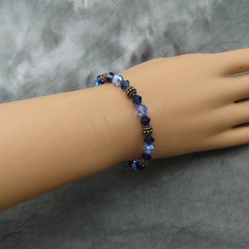 Vintage Bracelet Sterling Silver AB Blue Beads Marcasites 7.5 inch Chain 624a - Picture 7 of 11
