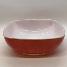 Vintage PYREX Damaged Red Hostess Square Serving Mixing Bowl 525B 2 1/2qt