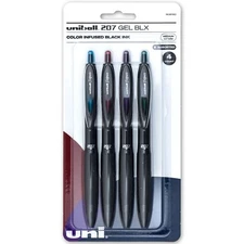 Uniball Signo 207 BLX Gel 1838182, Color Infused Black Ink, 0.7mm Med, Pack of 4