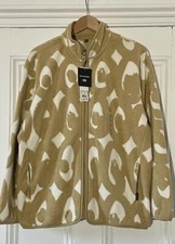 Marimekko Uniqlo Womens Ivory Beige Geometric Print Fleece Jacket Xl Uk 16 Eu 44