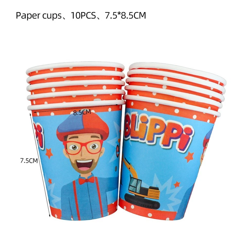 BLIPPI Kids Birthday Party Cutlery Set Plates Cups Decoration Banner Balloon - Image 4 of 4