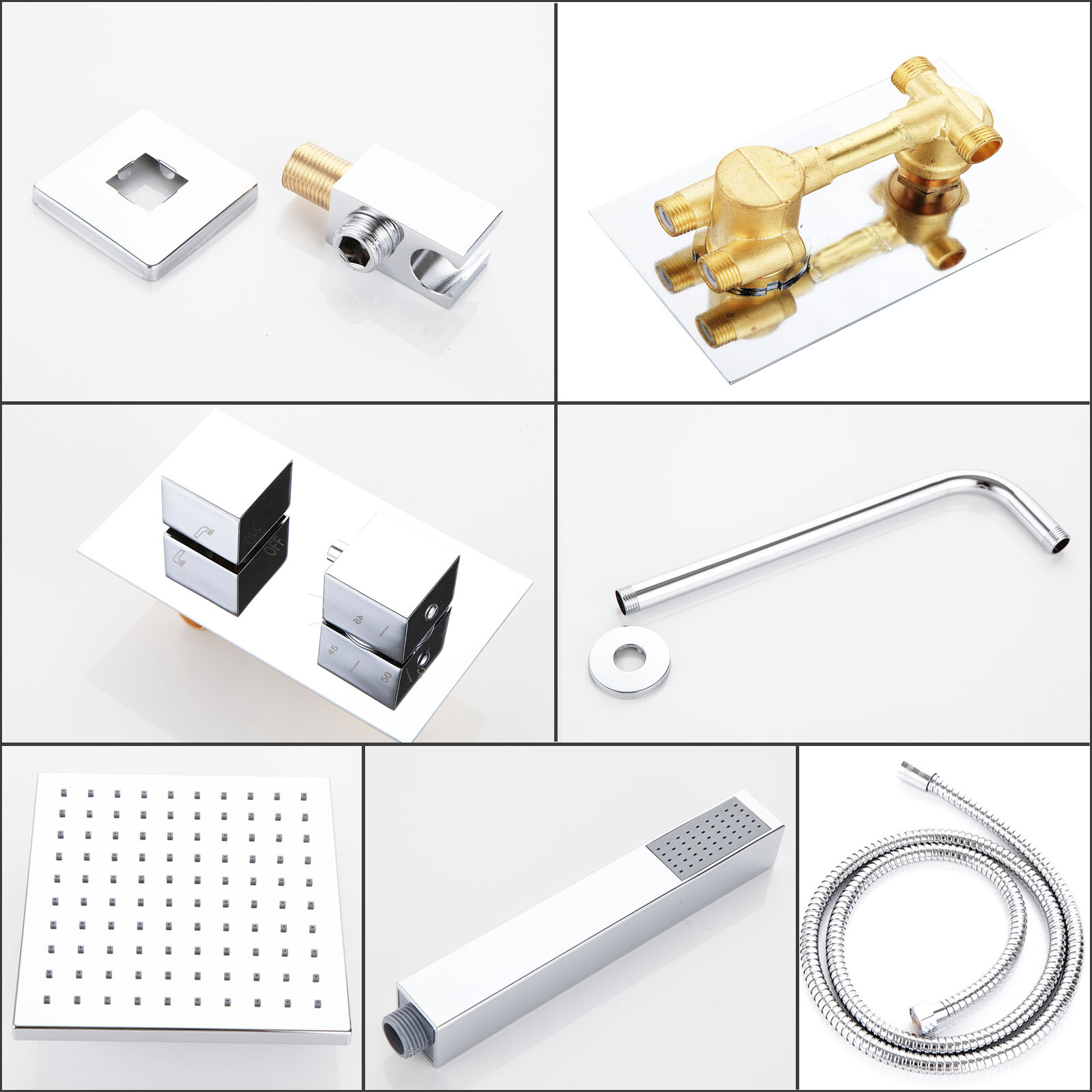 MODERN THERMOSTATIC BATH SHOWER MIXER TAPS WALL MOUNTED CHROME BATHROOM